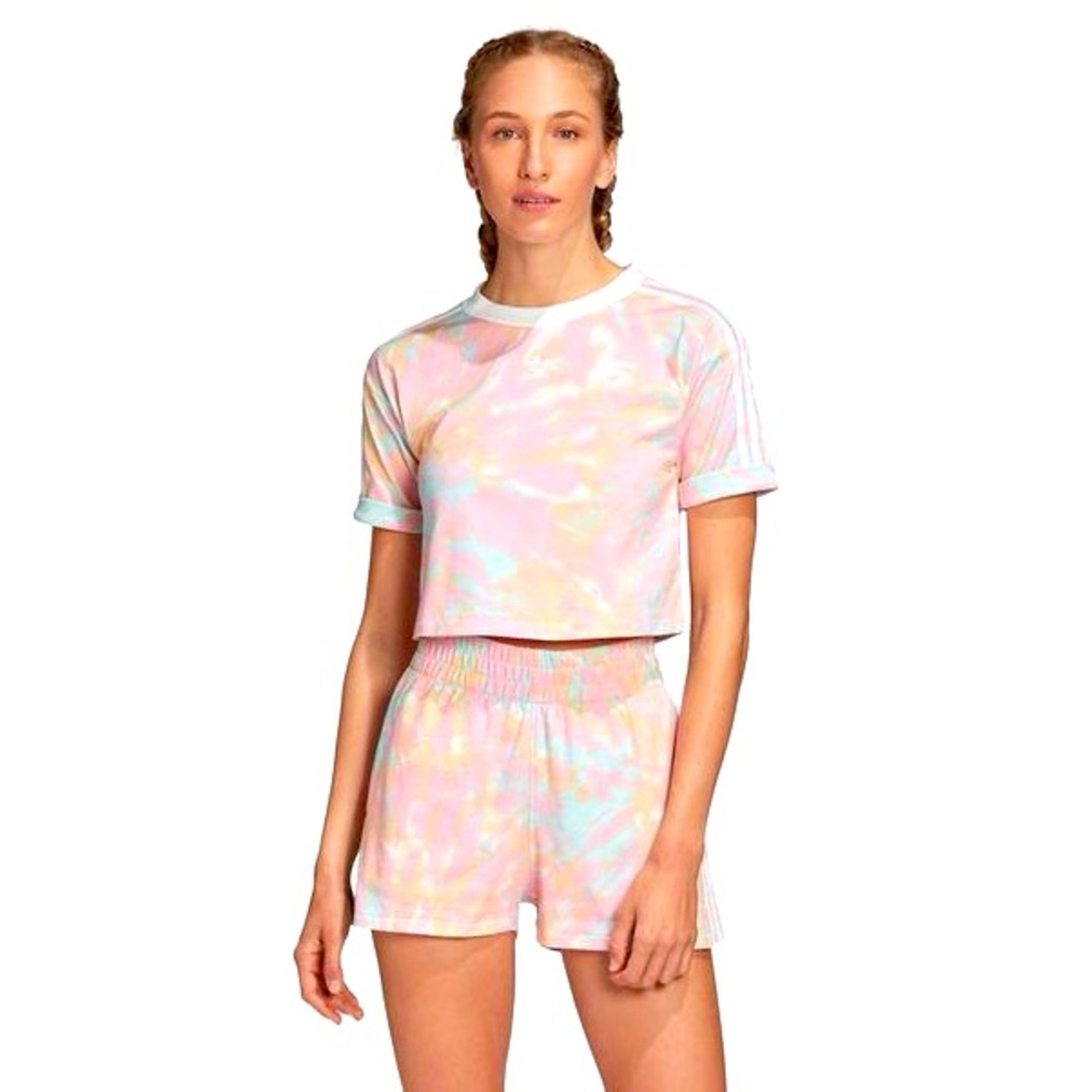 ADIDAS Original 3 stripe marble print set (small top/medium shorts)